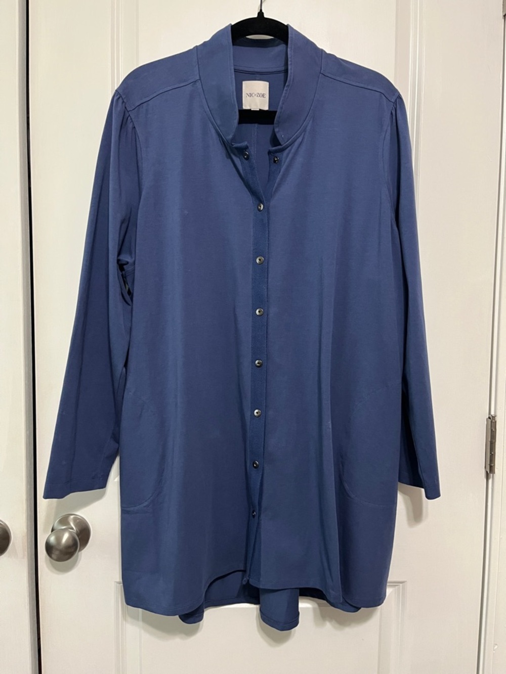 NIC+ZOE Button-Front Tech Stretch Tunic in Slate Blue Sz 2X